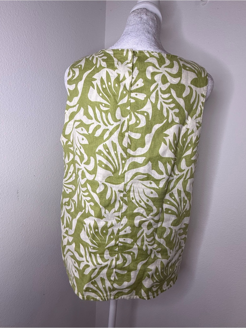 Rachel Zoe 100% Linen Green Tropical Print Sleeveless Top M - Picture 3 of 5
